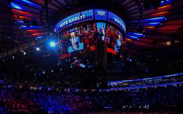 Former US president Donald Trump speaks during a campaign rally at Madison Square Garden, October 27, 2024, in New York. (AP Photo/Julia Demaree Nikhinson)