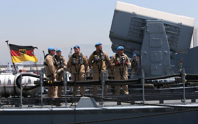 German navy UNIFIL peacekeepers stand on a vessel in the seaport of Beirut, Lebanon, April 24, 2014. (AP Photo/Hussein Malla) German navy UNIFIL peacekeepers stand on a vessel in the seaport of Beirut, Lebanon, April 24, 2014. (AP Photo/Hussein Malla)