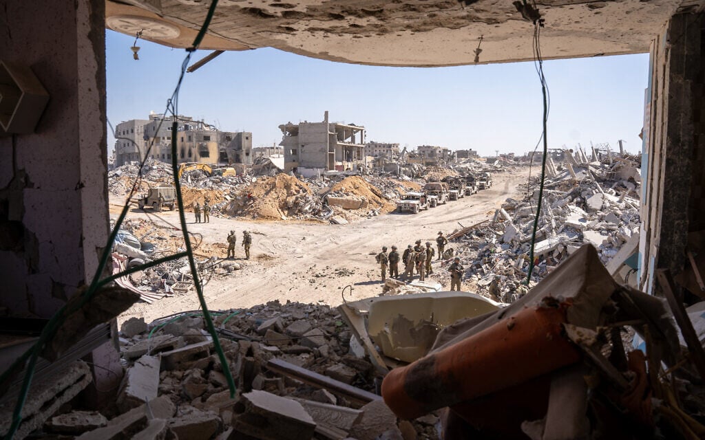 View from the spot where Hamas leader Yahya Sinwar was killed by IDF troops on October 16, 2024, on the second floor of a house in the Tel Sultan neighborhood of Rafah, southern Gaza, October 20, 2024. (Emanuel Fabian/Times of Israel) View from the spot where Hamas leader Yahya Sinwar was killed by IDF troops on October 16, 2024, on the second floor of a house in the Tel Sultan neighborhood of Rafah, southern Gaza, October 20, 2024. (Emanuel Fabian/Times of Israel)