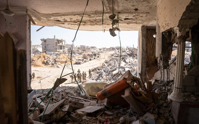The house where Hamas leader Yahya Sinwar was killed by troops, in southern Gaza's Rafah, October 20, 2024. (Emanuel Fabian/Times of Israel)