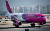 Illustrative: A Wizz Air flight takes off from Ben Gurion International Airport, July 22, 2019. (Moshe Shai/Flash90)