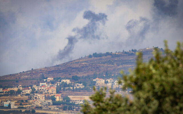 Smoke rises from the village of Odaisseh in southern Lebanon, during an apparent IDF strike, as it seen from the Israeli side of the border, October 1, 2024. (David Cohen/Flash90) Smoke rises from the village of Odaisseh in southern Lebanon, during an apparent IDF strike, as it seen from the Israeli side of the border, October 1, 2024. (David Cohen/Flash90)