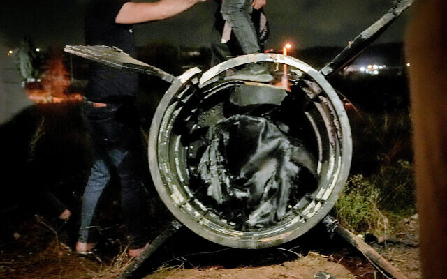 Parts of an Iranian missile that fell near the Beit El settlement in the West Bank October 1, 2024. (FLASH90)