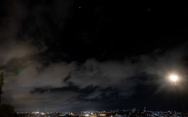 Anti-missile system fires interceptors as missiles are fired from Iran at Israel, as it seen over Jerusalem, on October 1, 2024. (Yonatan Sindel/Flash90) Anti-missile system fires interceptors as missiles are fired from Iran at Israel, as it seen over Jerusalem, on October 1, 2024. (Yonatan Sindel/Flash90)