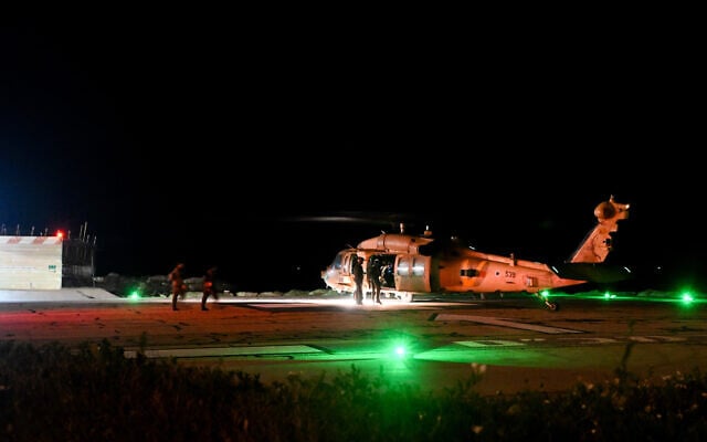 A military helicopter is seen after evacuating people wounded in a Hezbollah drone attack at Rambam Medical Center in Haifa, October 13, 2024 (Flash90) A military helicopter is seen after evacuating people wounded in a Hezbollah drone attack at Rambam Medical Center in Haifa, October 13, 2024 (Flash90)