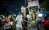 Demonstrators call for the release of the hostages held in the Gaza Strip at a protest outside the Kirya military headquarters in Tel Aviv, October 17, 2024, soon after Israel confirmed the killing by the IDF in Gaza of Hamas leader Yahya Sinwar. (Erik Marmor/Flash90)