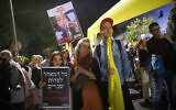 Demonstrators calling for the release of Israeli hostages outside the home of Prime Minister Benjamin Netanyahu in Jerusalem on October 24, 2024. (Photo by Chaim Goldberg/Flash90)