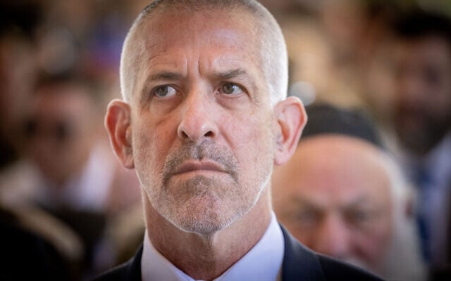 Shin Bet chief Ronen Bar at a state ceremony marking the Hebrew anniversary of the Hamas October 7 attack, at Mount Herzl military cemetery in Jerusalem on October 27, 2024. (Chaim Goldberg/ FLASH90) Shin Bet chief Ronen Bar at a state ceremony marking the Hebrew anniversary of the Hamas October 7 attack, at Mount Herzl military cemetery in Jerusalem on October 27, 2024. (Chaim Goldberg/ FLASH90)