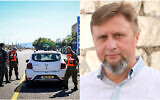 Left: Israeli security forces at the scene where a missile fired from Lebanon hit a car in Acre, October 19, 2024. (Flash90). Right: Alexei Popov (Courtesy)