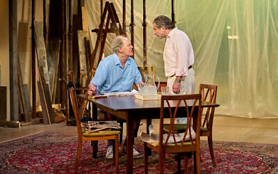 John Lithgow as Roald Dahl (left) and Elliot Levey as Tom Maschler in Mark Rosenblatt’s play, 'Giant.' (Courtesy/ Manuel Harlan)