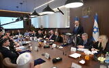 Prime Minister Benjamin Netanyahu addresses a cabinet meeting on October 7, 2024. (Amos Ben Gershom/GPO)