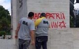 Antisemitic graffiti is seen on a monument in Buenos Aires on October 9, 2024. (Federico Ballán/X)