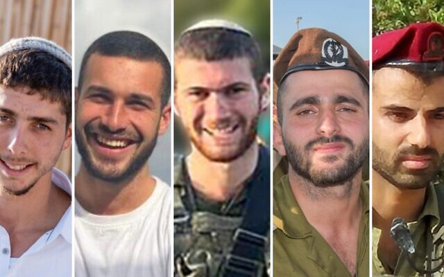 (From L-R) Staff Sgt. Yehudah Dror, Staff Sgt. Yakov Hillel, Staff Sgt. Elyashiv Eitan Wieder, Cpt. Elad Siman Tov and Maj. Ofek Bachar. (IDF)
