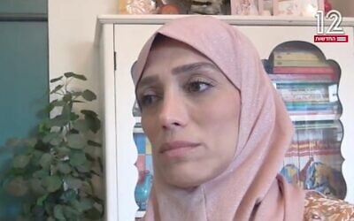 Entisar Hijaze speaks with Channel 12 on October 10, 2024. (Screen capture/Channel 12)