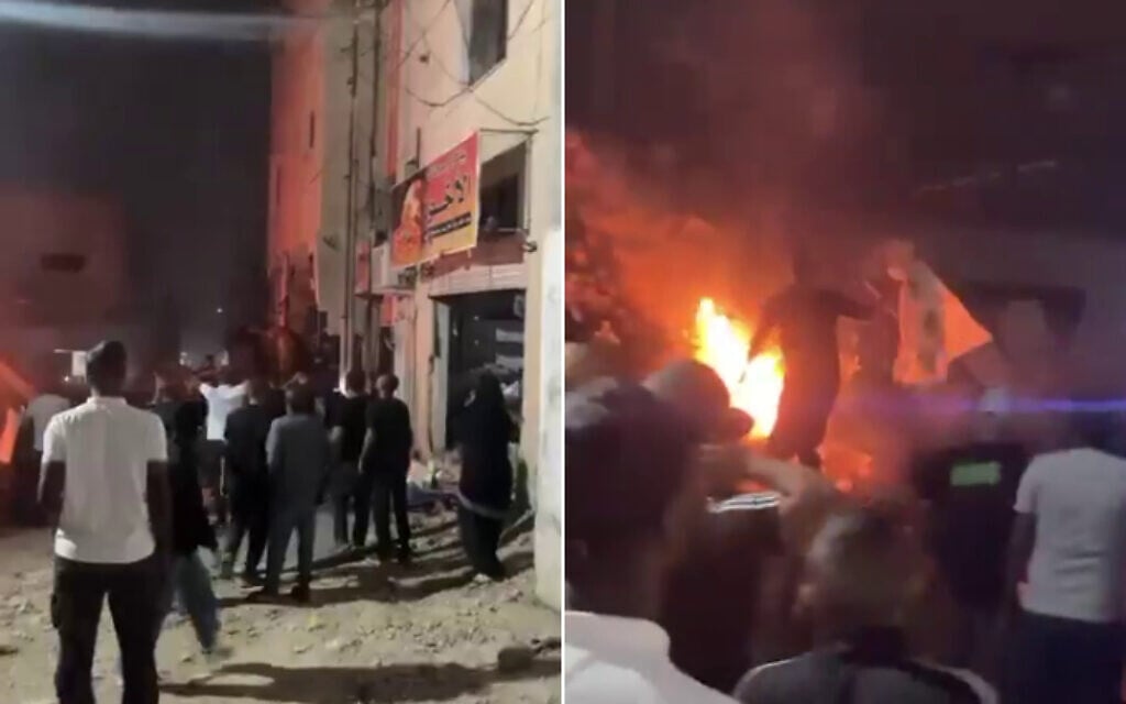 Palestinians are seen at the site of an airstrike in the northern West Bank city of Tulkarem on October 3, 2024. The IDF and Shin Bet later said the strike, which was carried out using a fighter jet, targeted the head of a local Hamas terror network. (Twitter screenshot, used in accordance with Clause 27a of the Copyright Law)