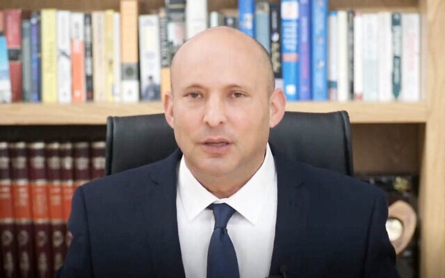 Former prime minister Naftali Bennett delivers a video statement on Iran, October 8, 2024. (Screenshot, used in accordance with Clause 27a of the Copyright Law) Former prime minister Naftali Bennett delivers a video statement on Iran, October 8, 2024. (Screenshot, used in accordance with Clause 27a of the Copyright Law)