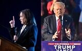 A composite photo showing US Vice President and Democratic presidential candidate Kamala Harris (left) speaking during a church service at Koinonia Christian Center in Greenville, North Carolina, on October 13, 2024. (Brendan Smialowski / AFP); and former US president and Republican presidential candidate Donald Trump speaks during a campaign rally at Calhoun Ranch in Coachella, California, on October 12, 2024. (Frederic J. Brown / AFP)