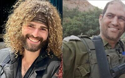 Combination photo showing Master Sgt. (res.) Saar Eliad Navarsky, left, who was killed in a Hezbollah rocket attack and Maj. (res.) Aviram Hariv, who was killed during fighting in southern Lebanon on October 22, 2024. (Israel Defense Forces)