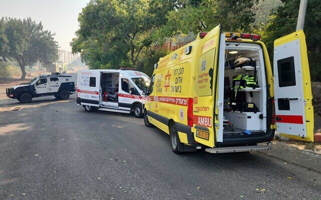 The scene of a deadly rocket impact in Kiryat Shmona, October 9, 2024. (Magen David Adom) The scene of a deadly rocket impact in Kiryat Shmona, October 9, 2024. (Magen David Adom)