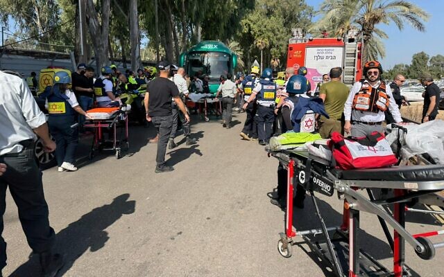 The scene where a truck hit a bus stop near Glilot, north of Tel Aviv on October 27, 2024 (Magen David Adom) The scene where a truck hit a bus stop near Glilot, north of Tel Aviv on October 27, 2024 (Magen David Adom)