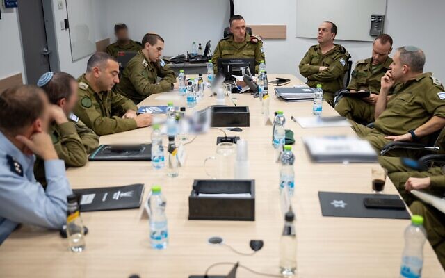 IDF Chief of Staff Lt. Gen. Herzi Halevi meets with officers at the IDF HQ following the Iranian attack on Israel, October 1, 2024. (Israel Defense Forces) IDF Chief of Staff Lt. Gen. Herzi Halevi meets with officers at the IDF HQ following the Iranian attack on Israel, October 1, 2024. (Israel Defense Forces)