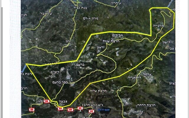 This map released by the IDF on October 1, 2024, shows a closed military zone near the border with Lebanon. (Israel Defense Forces) This map released by the IDF on October 1, 2024, shows a closed military zone near the border with Lebanon. (Israel Defense Forces)