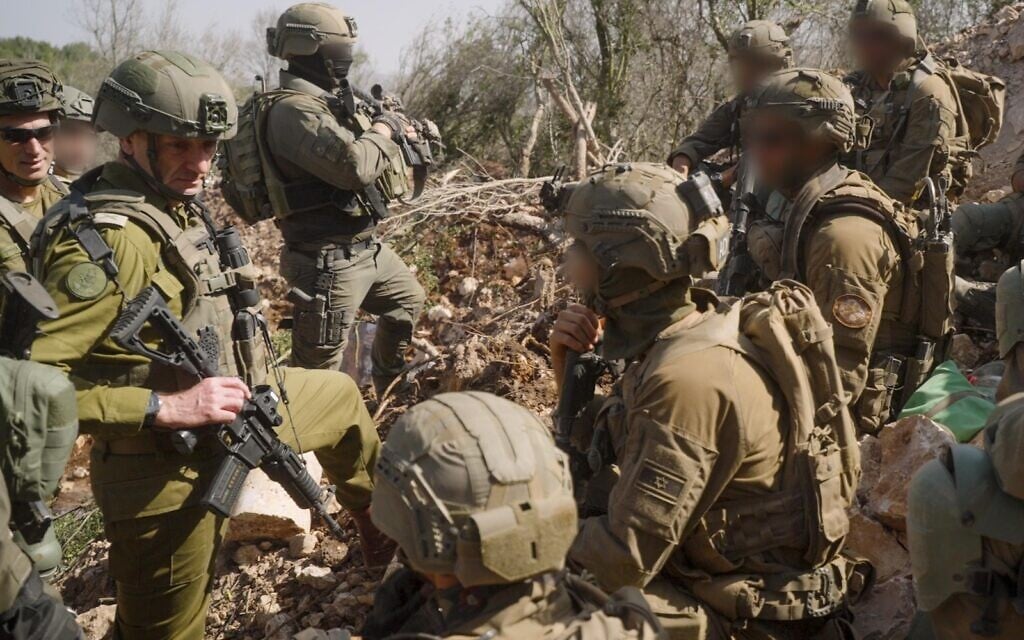 IDF chief of staff Herzi Halevi (left) speaks to troops in southern Lebanon in a picture released on October 18, 2024 (Israel Defense Forces)