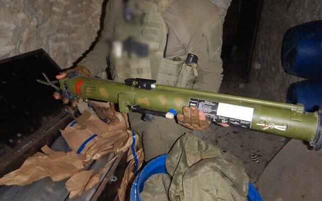A Hezbollah missile recovered by the IDF from Lebanon in recent months, in a photo released by the IDF on October 1, 2024. (Israel Defense Forces)