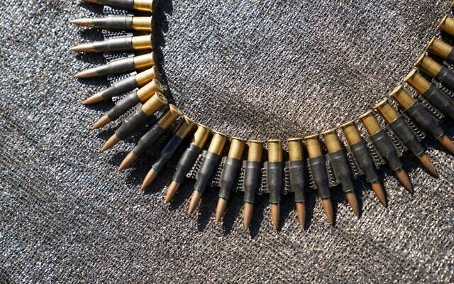 Ammunition seized from the Hamas terror group are presented for display to foreign journalists and others on the first anniversary of the group's October 7, 2023 attack. (IDF Spokesperson's Unit)