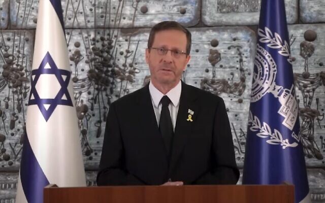 President Isaac Herzog speaks at the state ceremony honoring the victims of the October 7, 2023 attacks, on October 7, 2024. (Video screenshot) President Isaac Herzog speaks at the state ceremony honoring the victims of the October 7, 2023 attacks, on October 7, 2024. (Video screenshot)