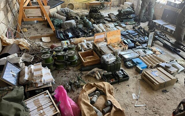 Hezbollah weapons found by the Golani Brigade during operations in southern Lebanon, in a handout photo published October 5, 2024. (Israel Defense Forces) Hezbollah weapons found by the Golani Brigade during operations in southern Lebanon, in a handout photo published October 5, 2024. (Israel Defense Forces)