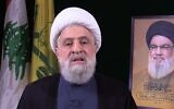 Hezbollah chief Naim Qassem delivers a televised speech on October 30, 2024. (Screenshot)