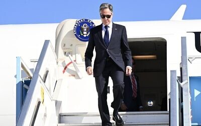US Secretary of State Antony Blinken arrives in Israel, October 22, 2024 (David Azagury, US Embassy Jerusalem)