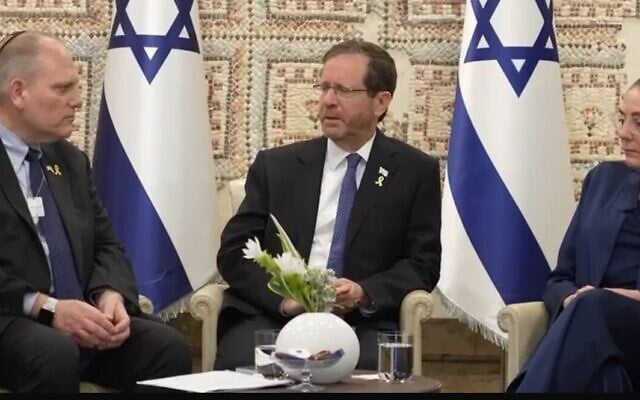 President Isaac Herzog meets with the Conference of Presidents of Major American Jewish Organizations in Jerusalem, October 10, 2024 (Courtesy) President Isaac Herzog meets with the Conference of Presidents of Major American Jewish Organizations in Jerusalem, October 10, 2024 (Courtesy)