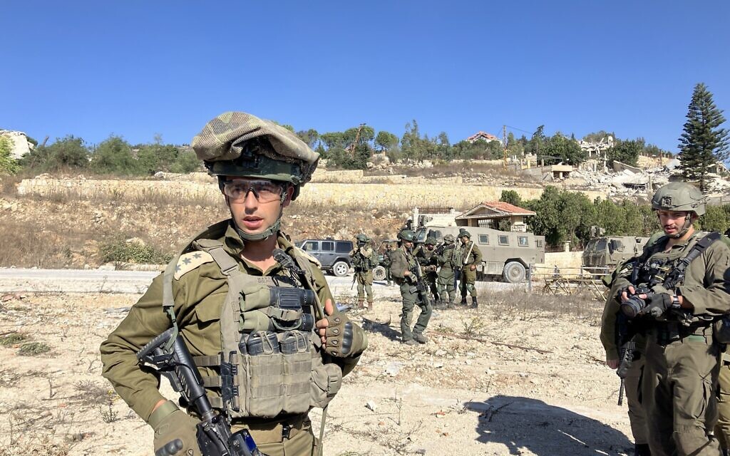 Col. Avi Marciano, the commander of the 769th 'Hiram' Regional Brigade, leads a group of journalists into Lebanon on October 28, 2024. (Diana Bletter/Times of Israel) Col. Avi Marciano, the commander of the 769th 'Hiram' Regional Brigade, leads a group of journalists into Lebanon on October 28, 2024. (Diana Bletter/Times of Israel)