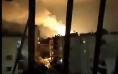 Screen grab from a video on social media said to show the aftermath of an alleged Israeli strike on a target in Latakia, Syria, October 17, 2024 (Used in accordance with Clause 27a of the Copyright Law)