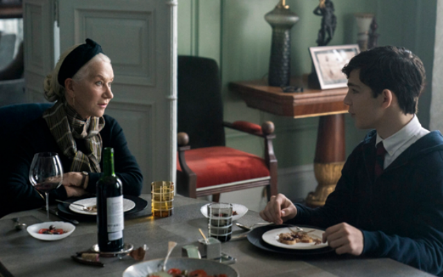 Helen Mirren as Grandmère and Bryce Gheisar as Julian in "White Bird: A Wonder Story." (Larry Horricks via JTA)