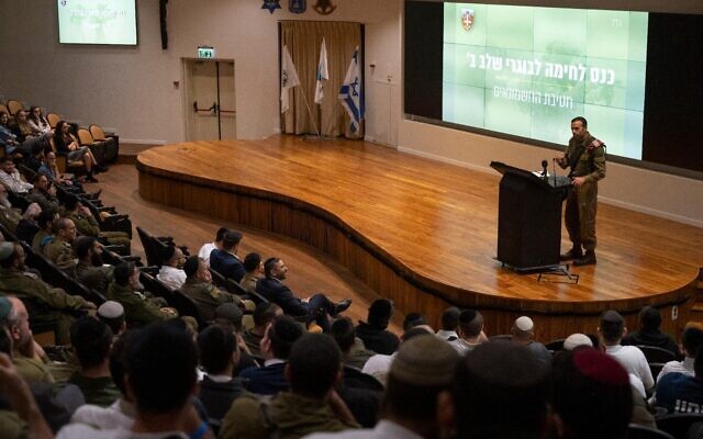 Ultra-Orthodox draftees and soldiers attended a conference for the new Hasmonean Brigade, at the Glilot Base near Tel Aviv, November 17, 2024. (Israel Defense Forces) Ultra-Orthodox draftees and soldiers attended a conference for the new Hasmonean Brigade, at the Glilot Base near Tel Aviv, November 17, 2024. (Israel Defense Forces)