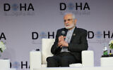 Iran's former foreign affairs minister Kamal Kharrazi takes part in a panel during the Doha Forum in Qatar's capital, on March 27, 2022. (Karim Jaafar/AFP)