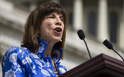 Rep. Kathy Manning, a North Carolina Democrat, speaks during a press conference with other House Democrats on June 27, 2024 in Washington, DC. (Samuel Corum / Getty Images via AFP)