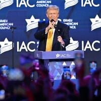 Then-US Republican presidential candidate Donald Trump speaks about countering antisemitism to a group of prominent Jewish supporters in Washington, on September 19, 2024. (Mandel Ngan/AFP)