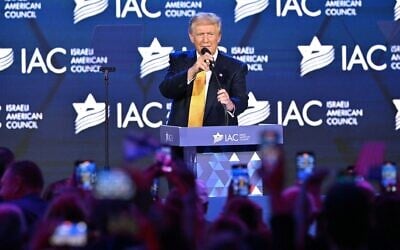 Then-US Republican presidential candidate Donald Trump speaks about countering antisemitism to a group of prominent Jewish supporters in Washington, on September 19, 2024. (Mandel Ngan/AFP)