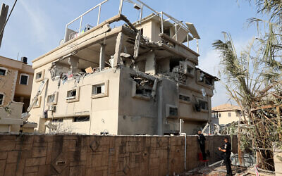 The scene of a Hezbollah rocket attack that targeted the central city of Tira, on November 2, 2024. (Jack Guez/AFP)