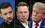 This combination of pictures created on November 8, 2024 shows Ukraine's President Volodymyr Zelensky (L) gives a press conference at the European Political Community Summit in Budapest, Hungary, on November 7, 2024, SpaceX, Twitter and electric car maker Tesla CEO Elon Musk (C) looks on as he speaks during his visit at the Vivatech technology startups and innovation fair at the Porte de Versailles exhibition center in Paris, on June 16, 2023, and former US President and Republican presidential candidate Donald Trump (R) attends a town hall meeting at the Dort Financial Center in Flint, Michigan, on September 17, 2024. (AFP)