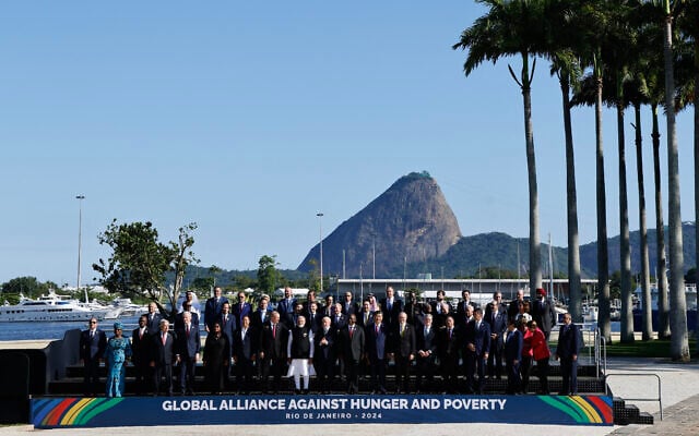 Leaders pose for a group photo at the G20 meeting in Rio de Janeiro, Brazil, on November 18, 2024. (Ludovic Marin/AFP) Leaders pose for a group photo at the G20 meeting in Rio de Janeiro, Brazil, on November 18, 2024. (Ludovic Marin/AFP)