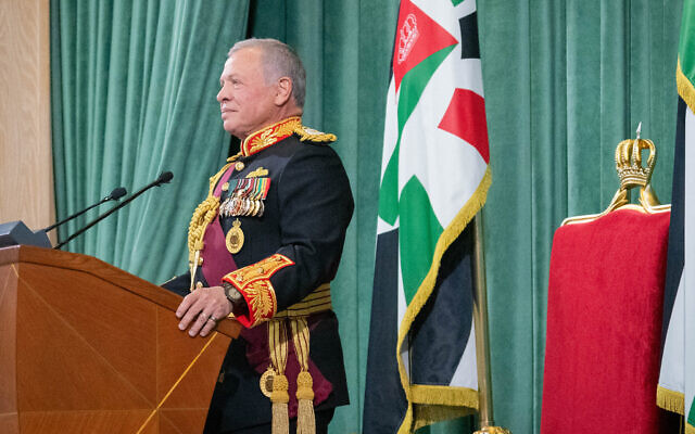 A handout picture provided by Jordan's Royal Palace shows King Abdullah II addressing the opening of the 20th ordinary session of the National Assembly in Amman on November 18, 2024. (Chris Setian / Jordanian Royal Palace / AFP) A handout picture provided by Jordan's Royal Palace shows King Abdullah II addressing the opening of the 20th ordinary session of the National Assembly in Amman on November 18, 2024. (Chris Setian / Jordanian Royal Palace / AFP)