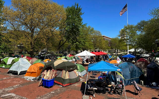 Dozens of tents as part of a pro-Palestinian, anti-Israel protest at the University of Michigan in Ann Arbor, Michigan, May 2, 2024. (Ed White/AP)