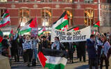 Illustrative: An anti-Israel, pro-Palestinian demonstrator holds a placard reading 'Every Day is Oct. 7' while a banner reads 'From the Sea to the River' during a demonstration simultaneous with a pro-Israeli commemoration marking the anniversary of the October 7, 2023, Hamas attack, in Amsterdam, Netherlands, October 7, 2024. (AP Photo/Peter Dejong)