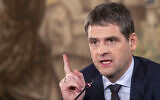 Leader of the Nemuno Aušra (Nemunas Dawn) party Remigijus Žemaitaitis, speaks at a press conference after a first round of Lithuania's parliamentary election, in Vilnius, Lithuania, October 14, 2024. (Mindaugas Kulbis/AP)