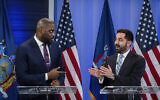 Mondaire Jones (L) and Rep. Mike Lawler speak during the Congressional District 17 election debate on Wednesday, October 16, 2024, in Westchester, New York. (AP Photo/Brittainy Newman)